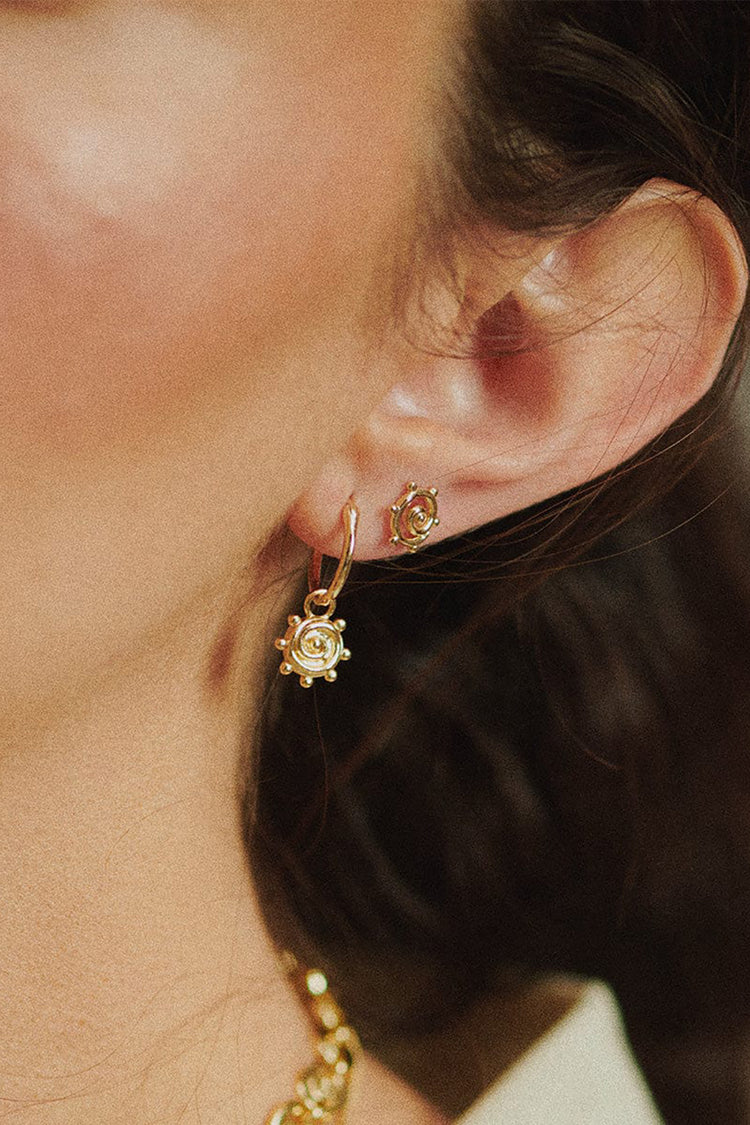 Daisy London Gold Plated Spiral Sun Charm Earrings 
