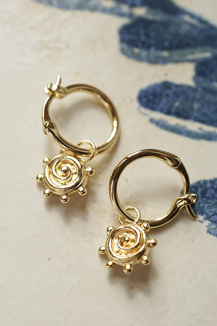 Daisy London Gold Plated Spiral Sun Charm Earrings 