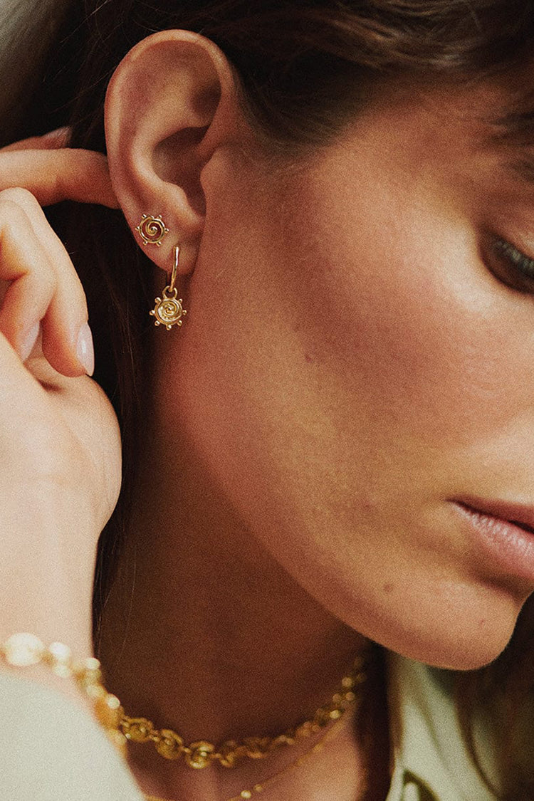 Daisy London Gold Plated Spiral Sun Charm Earrings 
