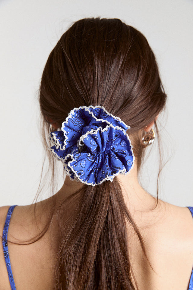 Damson Madder Blue Paisley Garter Scrunchie 