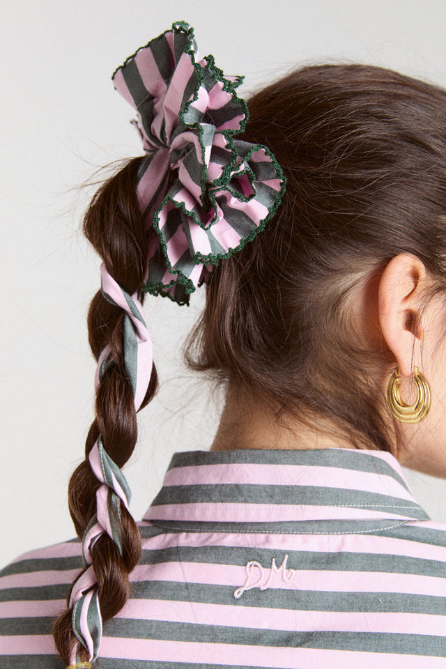 Damson Madder Pink Green Garter Bun Wrap 