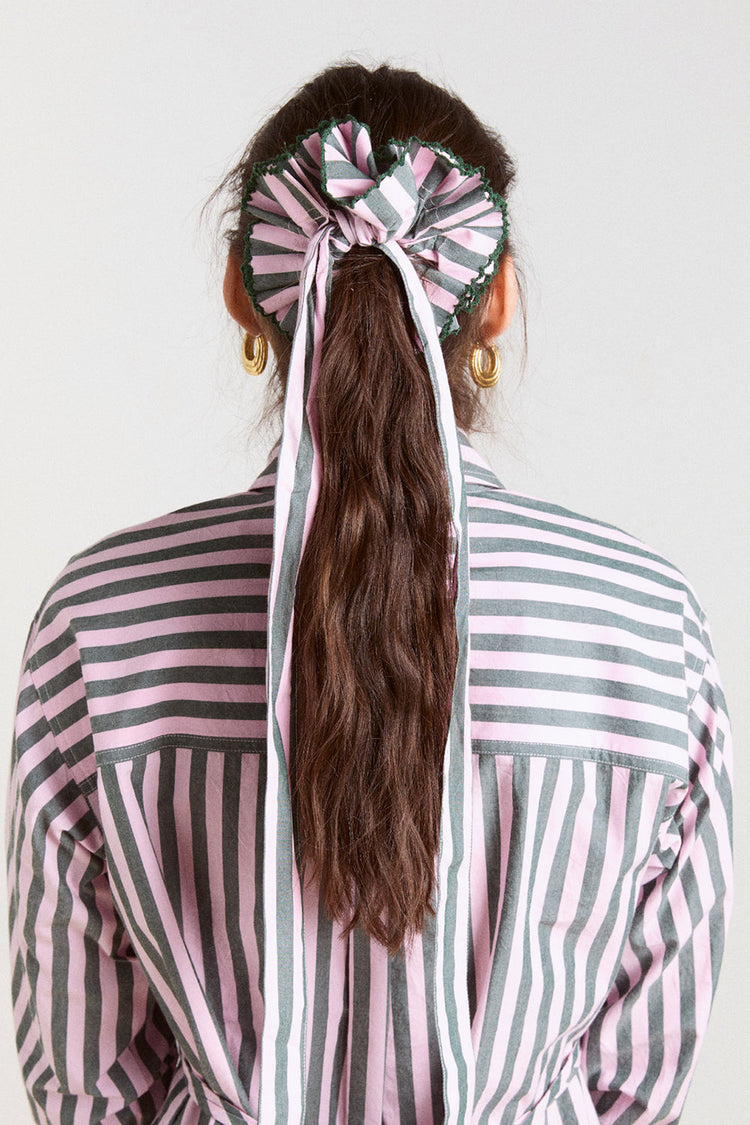 Damson Madder Pink Green Garter Bun Wrap 