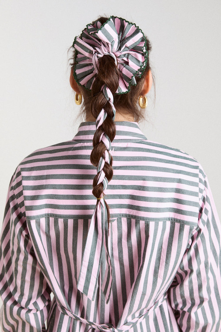 Damson Madder Pink Green Garter Bun Wrap 