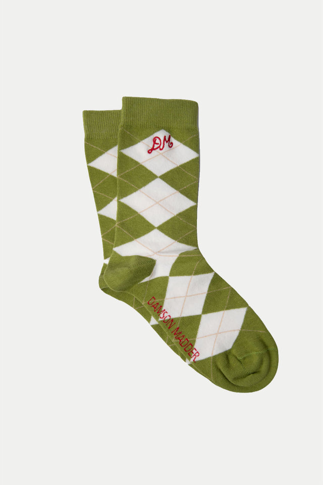 Damson Madder Chartruse Calf Length Argyle Socks 