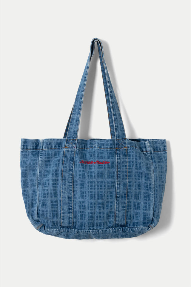 Damson Madder Blue Laser Check Denim Tote Bag 