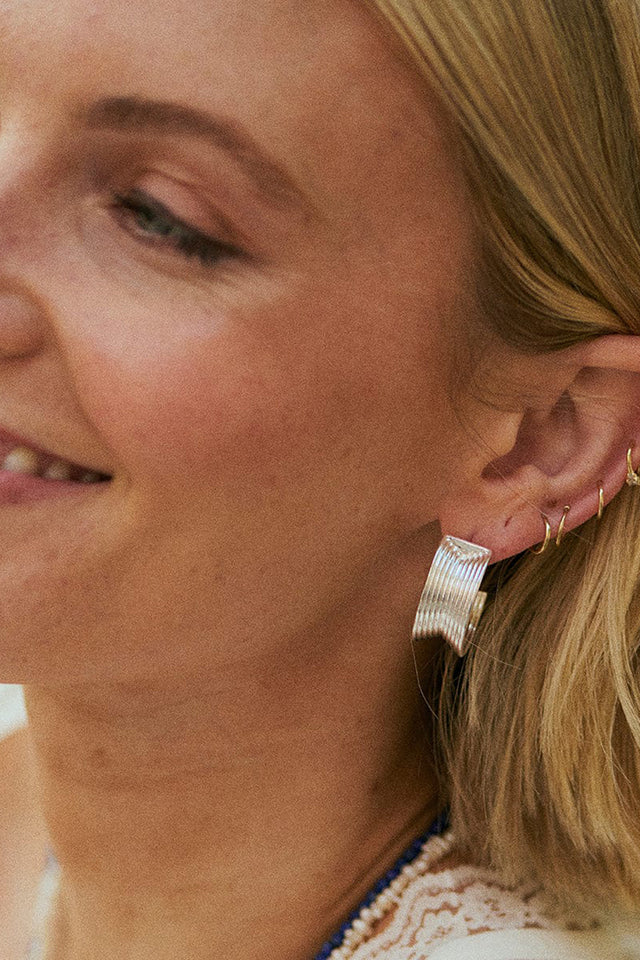 Daisy London Silver Plate Polly Sayer Chunky Tidal Hoops Earrings 