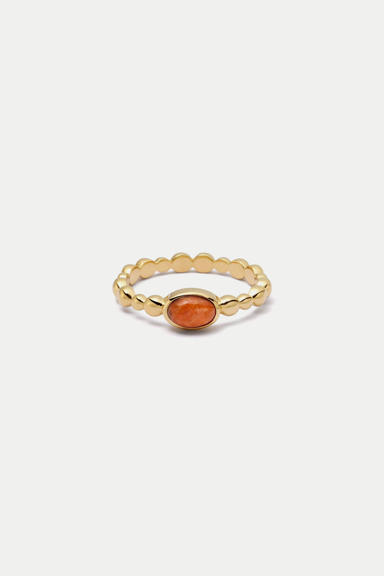 Daisy London Gold Plate Red Coral Healing Stone Bobble Ring 
