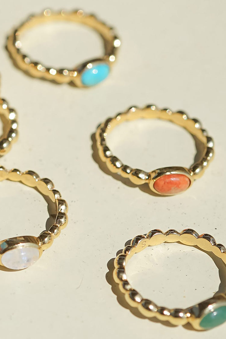 Daisy London Gold Plate Red Coral Healing Stone Bobble Ring 