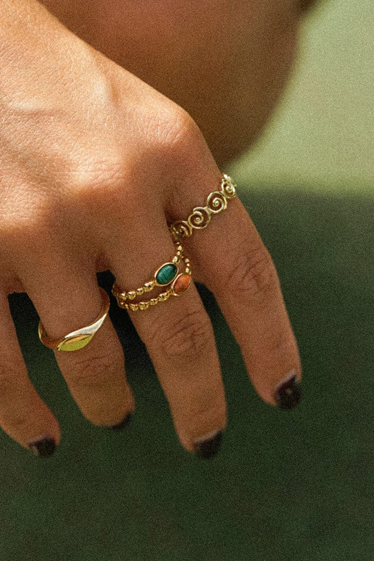 Daisy London Gold Plate Red Coral Healing Stone Bobble Ring 