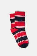 Damson Madder Red Navy Stripe Calf Length Socks 