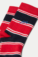 Damson Madder Red Navy Stripe Calf Length Socks 