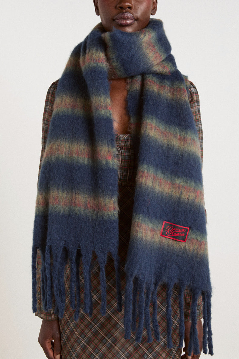 Chocolate Blue Stripe Brushed Oversized Scarf
