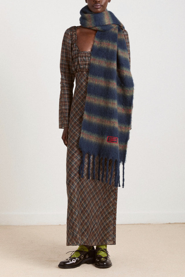 Chocolate Blue Stripe Brushed Oversized Scarf