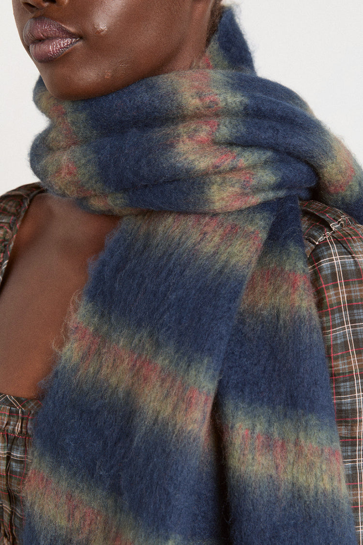 Chocolate Blue Stripe Brushed Oversized Scarf