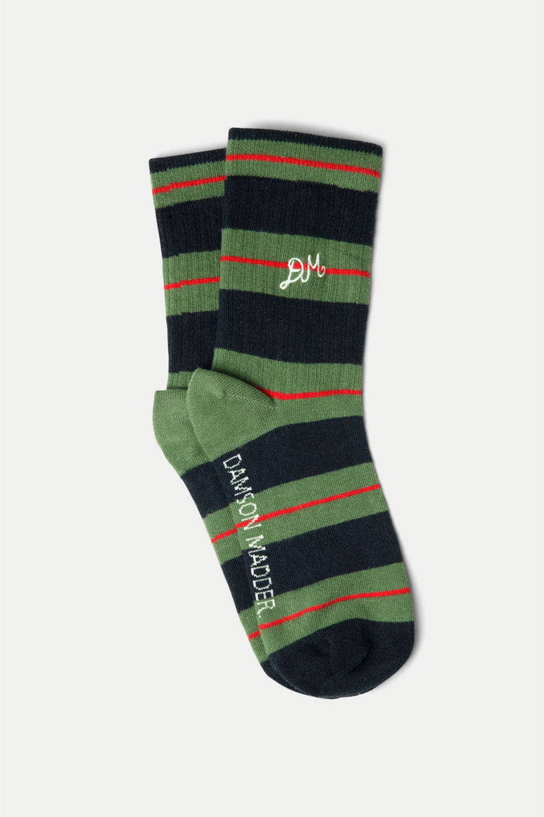 Olive Navy Ribbed Socks
