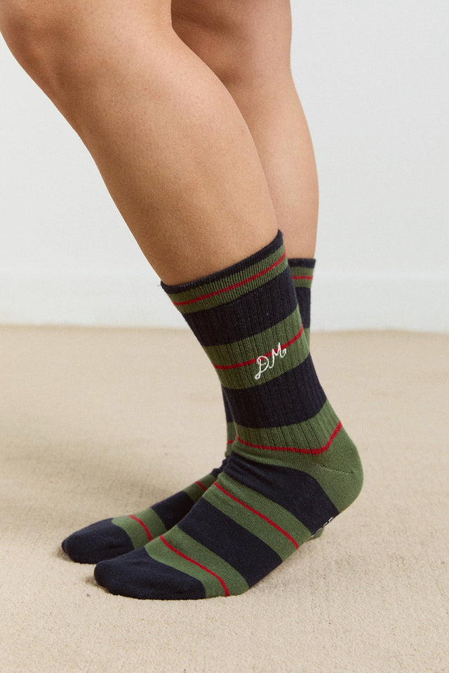 Olive Navy Ribbed Socks