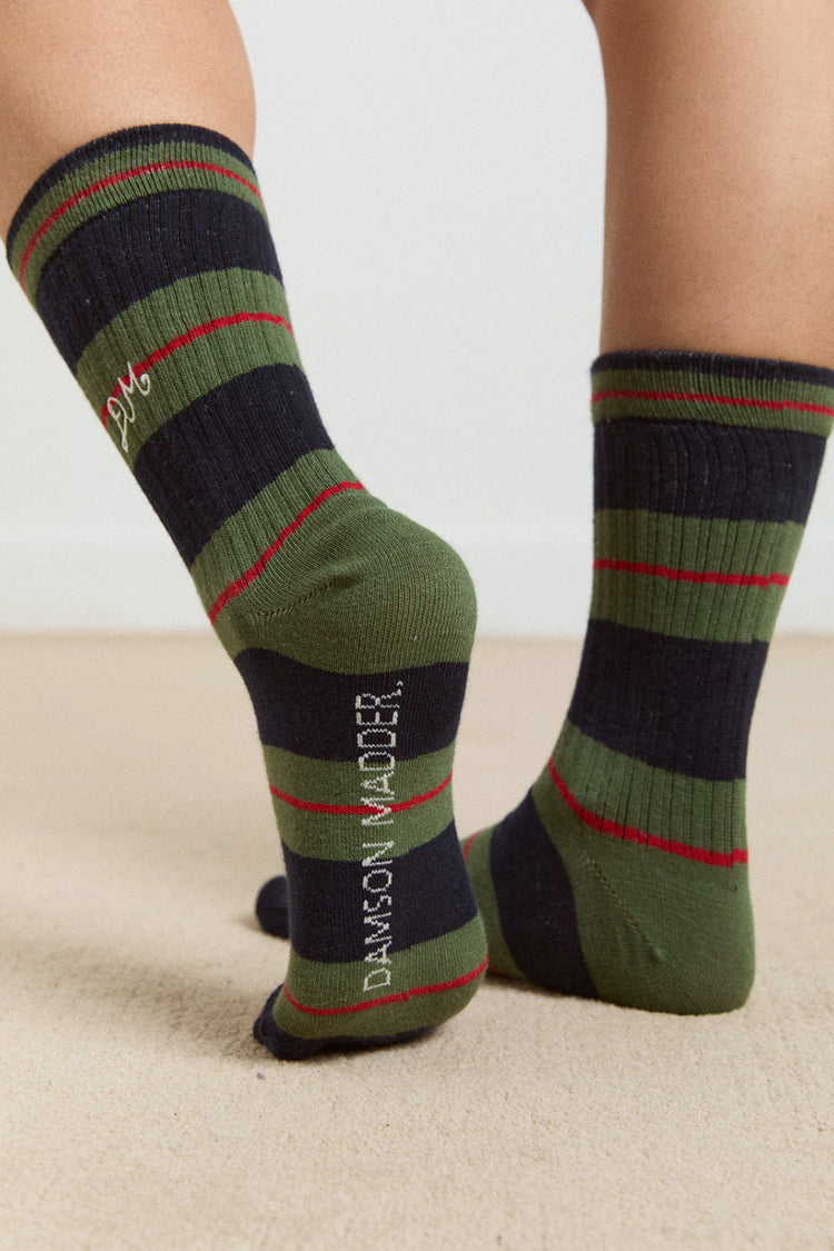 Olive Navy Ribbed Socks