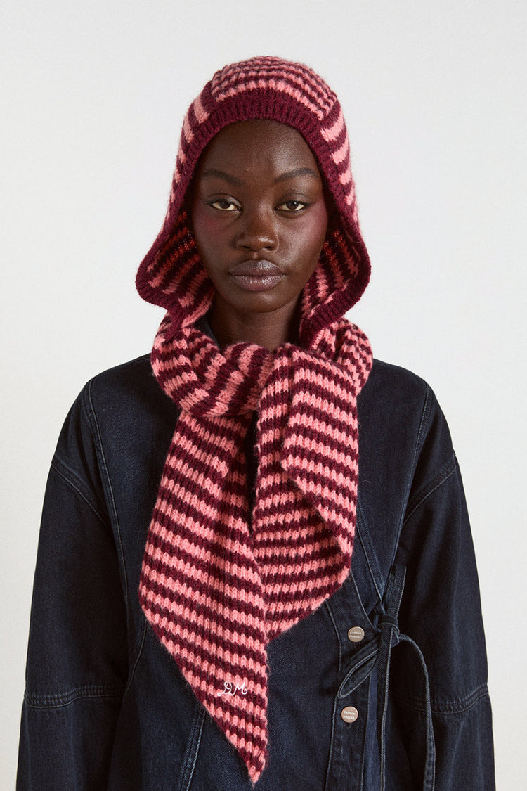 Pink Burgundy Tie Front Hood