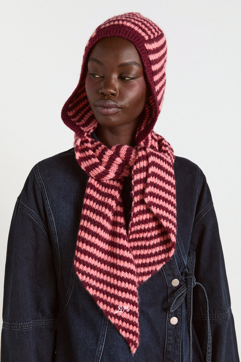 Pink Burgundy Tie Front Hood