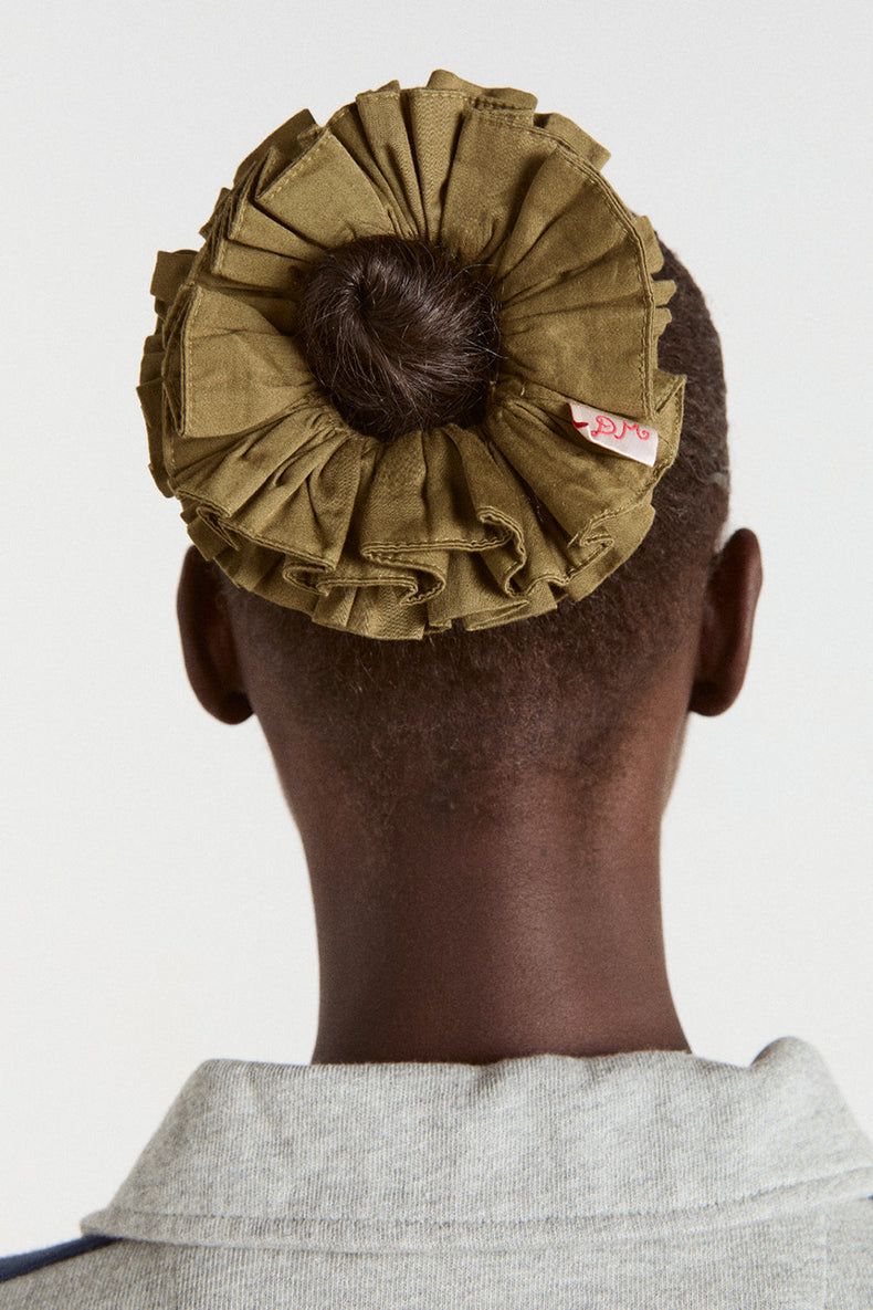 Olive Satin Garter Scrunchie