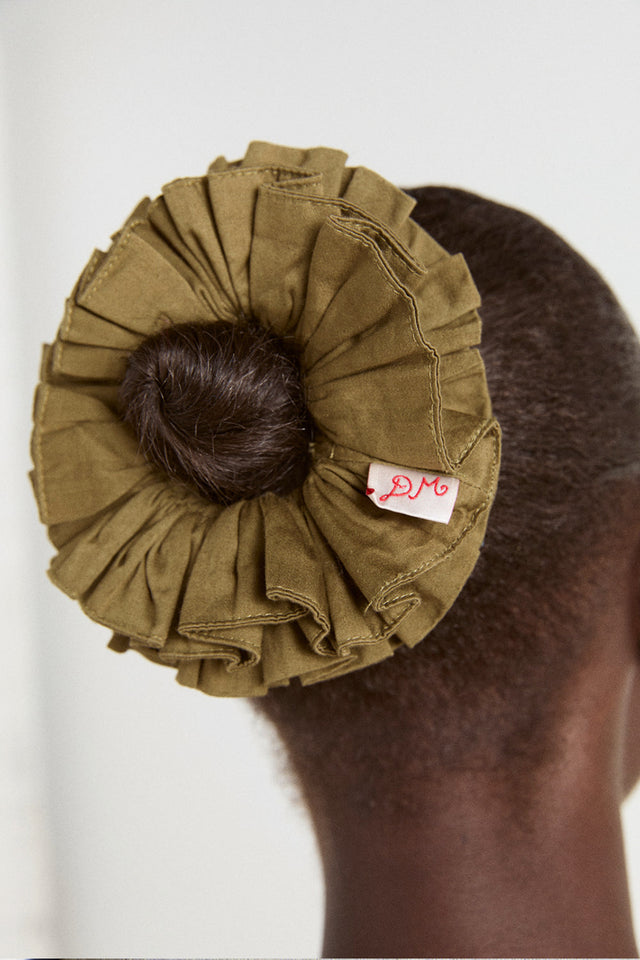 Olive Satin Garter Scrunchie