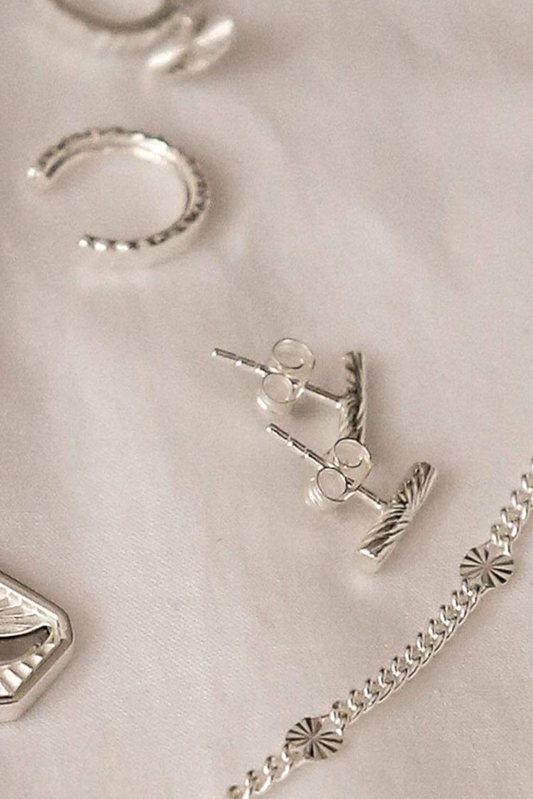 Daisy London Silver Estée Lalonde T Bar Stud Earrings 
