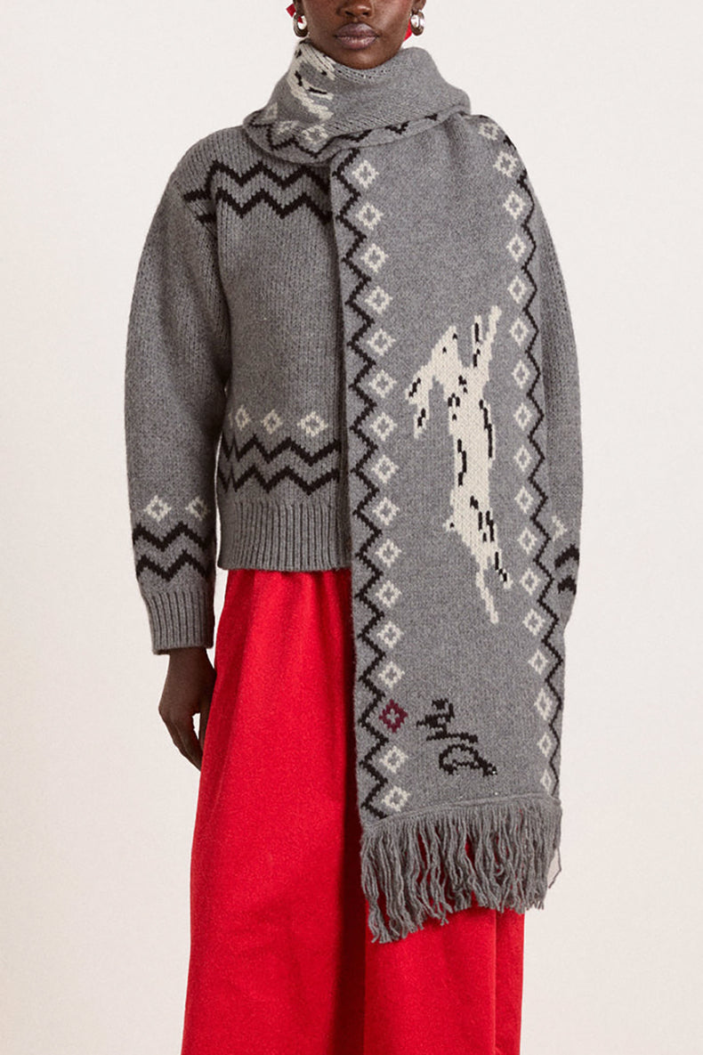 Grey Bunny Intarsia Cecily Scarf