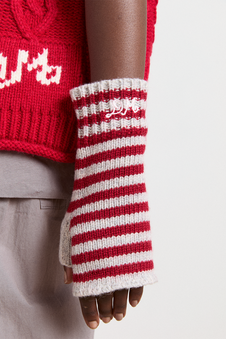 Multi Red Burgundy Stripe Mittens
