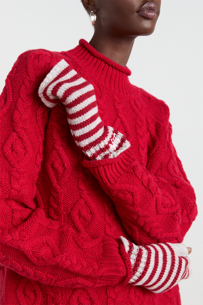 Multi Red Burgundy Stripe Mittens