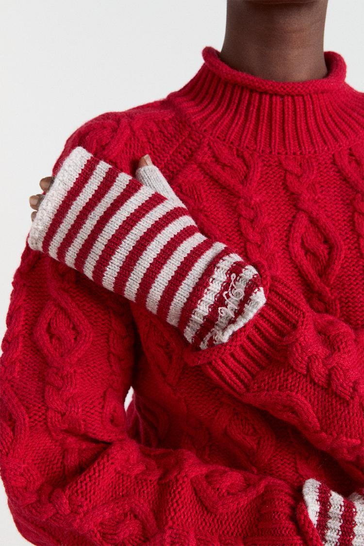 Multi Red Burgundy Stripe Mittens