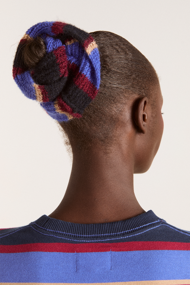 Multi Burgundy Navy Knitted Scrunchie