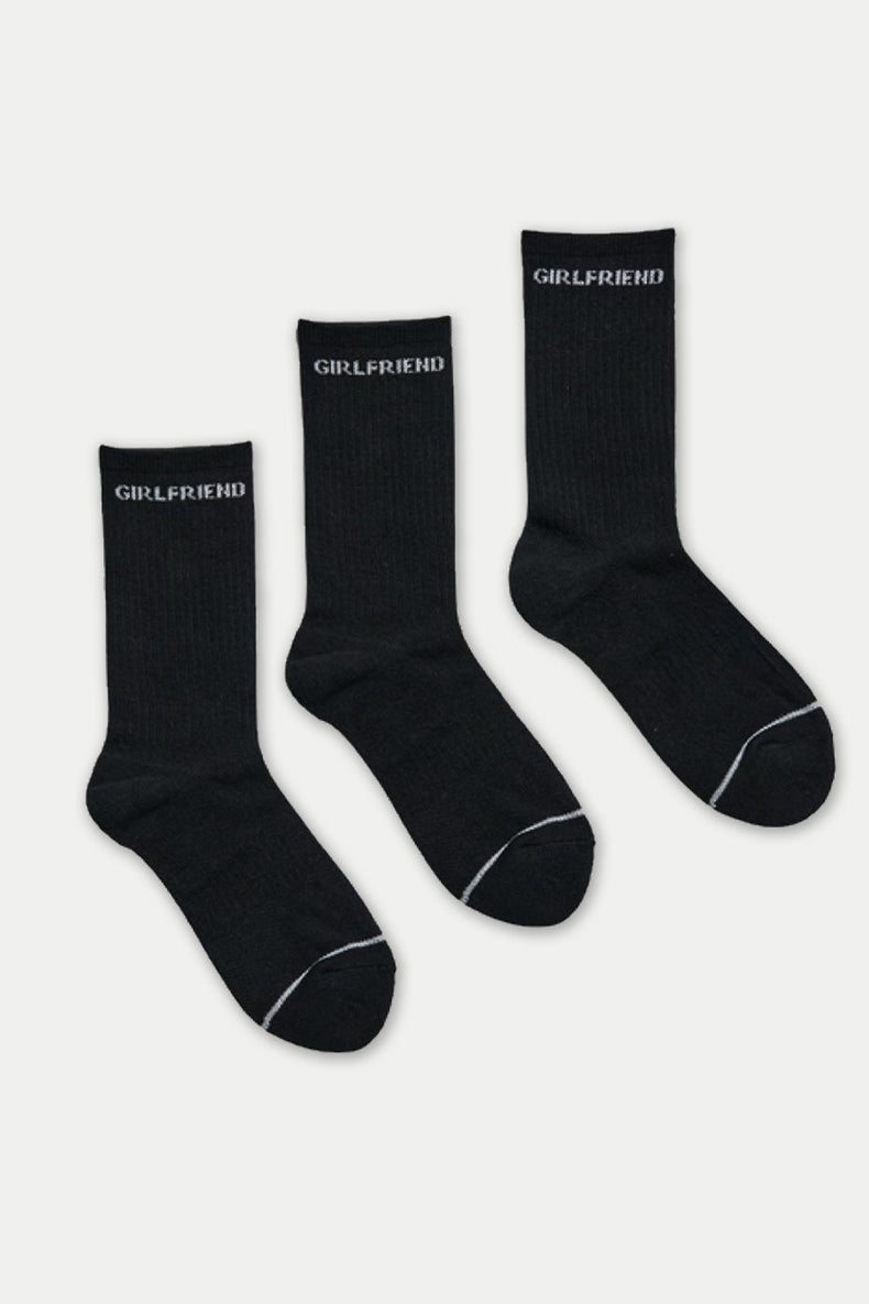 Black Girlfriend Crew Socks - Pack of 3