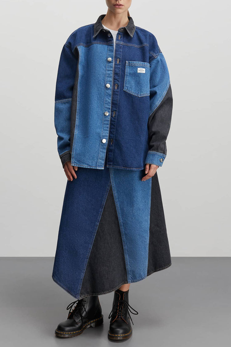 Mix Blue Denim Patch Solrun Skirt