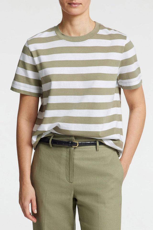 Selected Femme Vetiver White Stripes Essential Boxy T-Shirt 
