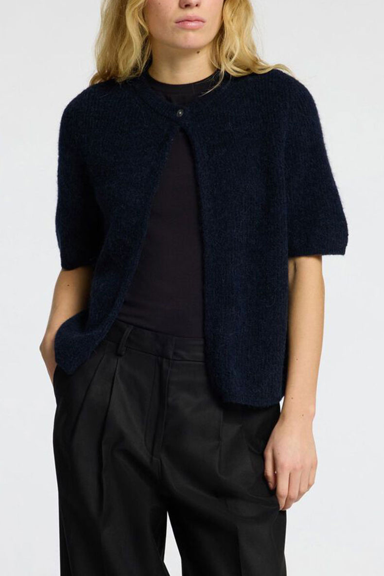 Dark Sapphire Sia Ras Short-Sleeved Cardigan