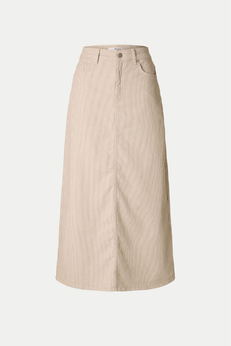 Beige Stripes Alba-Krista Column Skirt