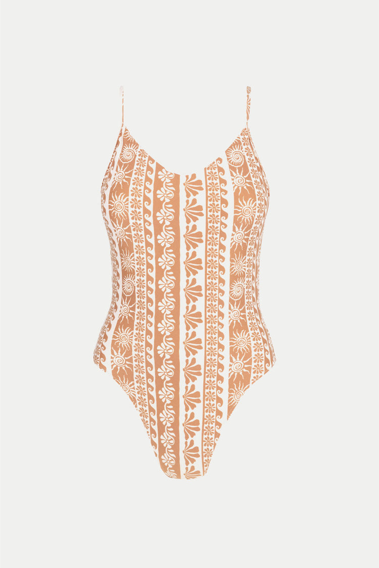 Brown Seafarer Tie Back Minimal One Piece