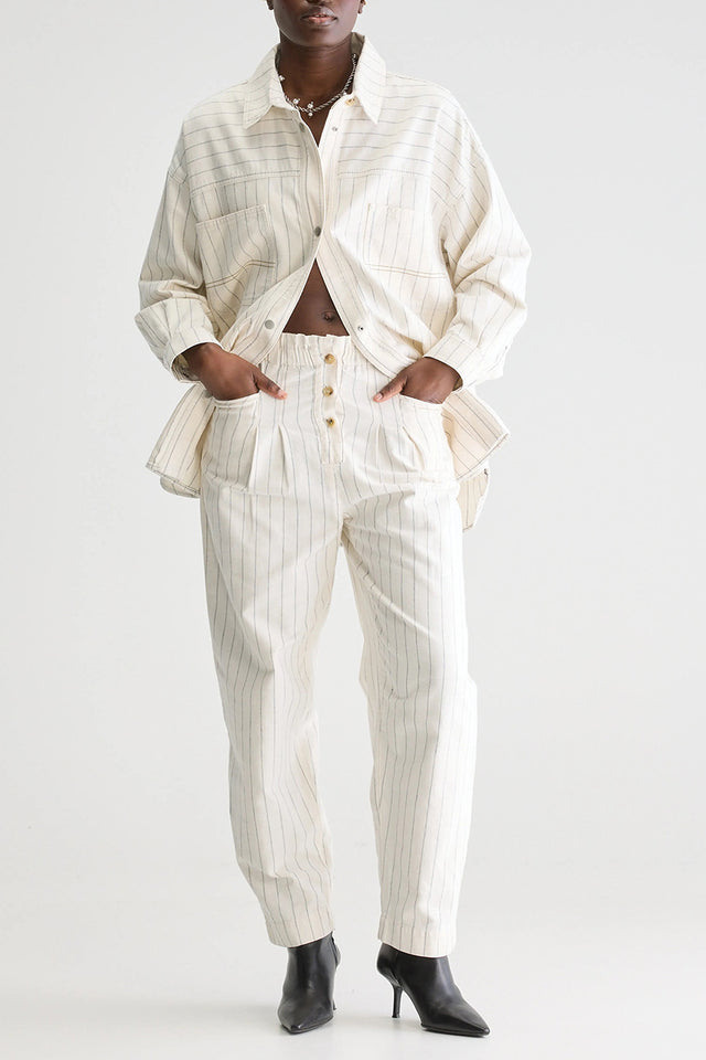 Ecru Pinstripe Lilo Paperbag Trousers