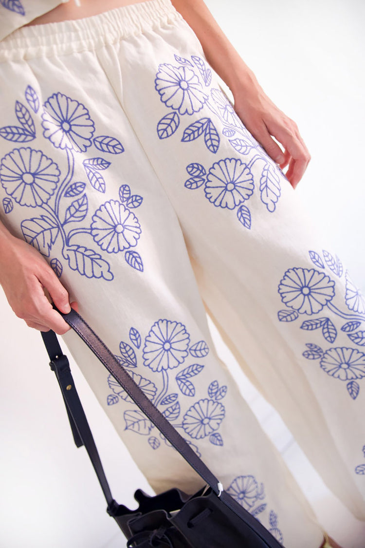 Light Cream Embroidered Trousers