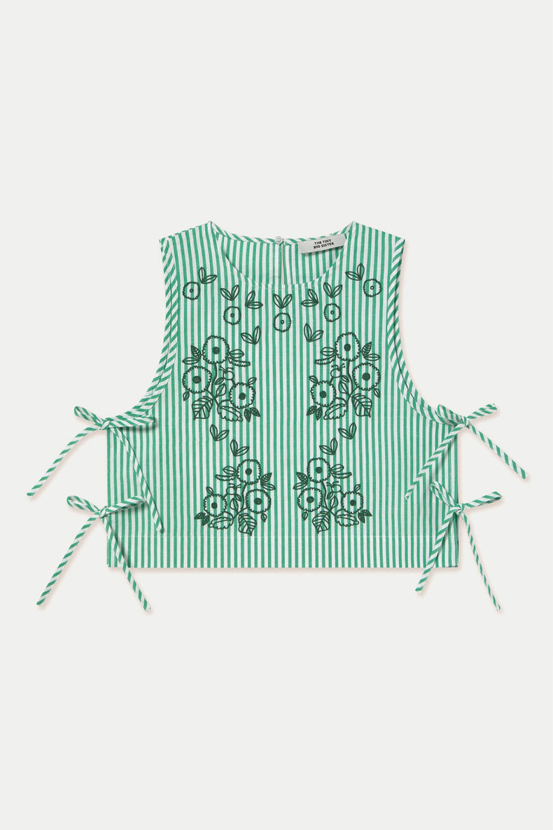 Off White Emerald Striped Embroidered Top