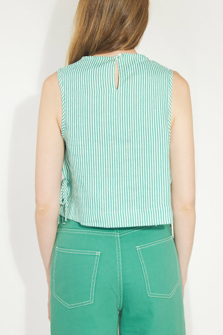 Off White Emerald Striped Embroidered Top