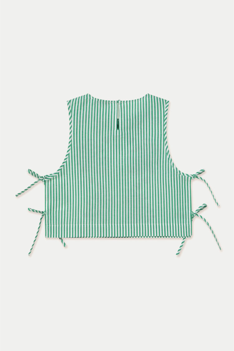 Off White Emerald Striped Embroidered Top