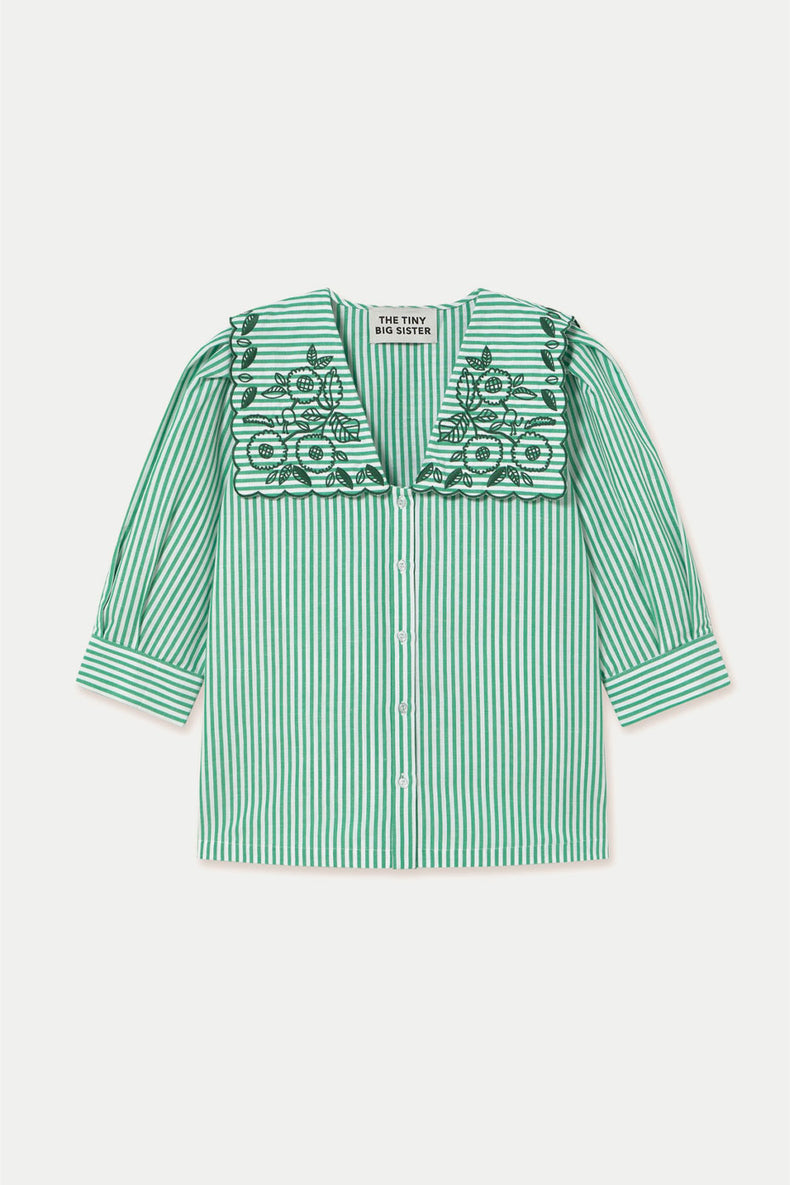 Off White Emerald Striped Embroidered Blouse