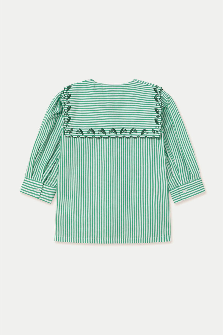 Off White Emerald Striped Embroidered Blouse