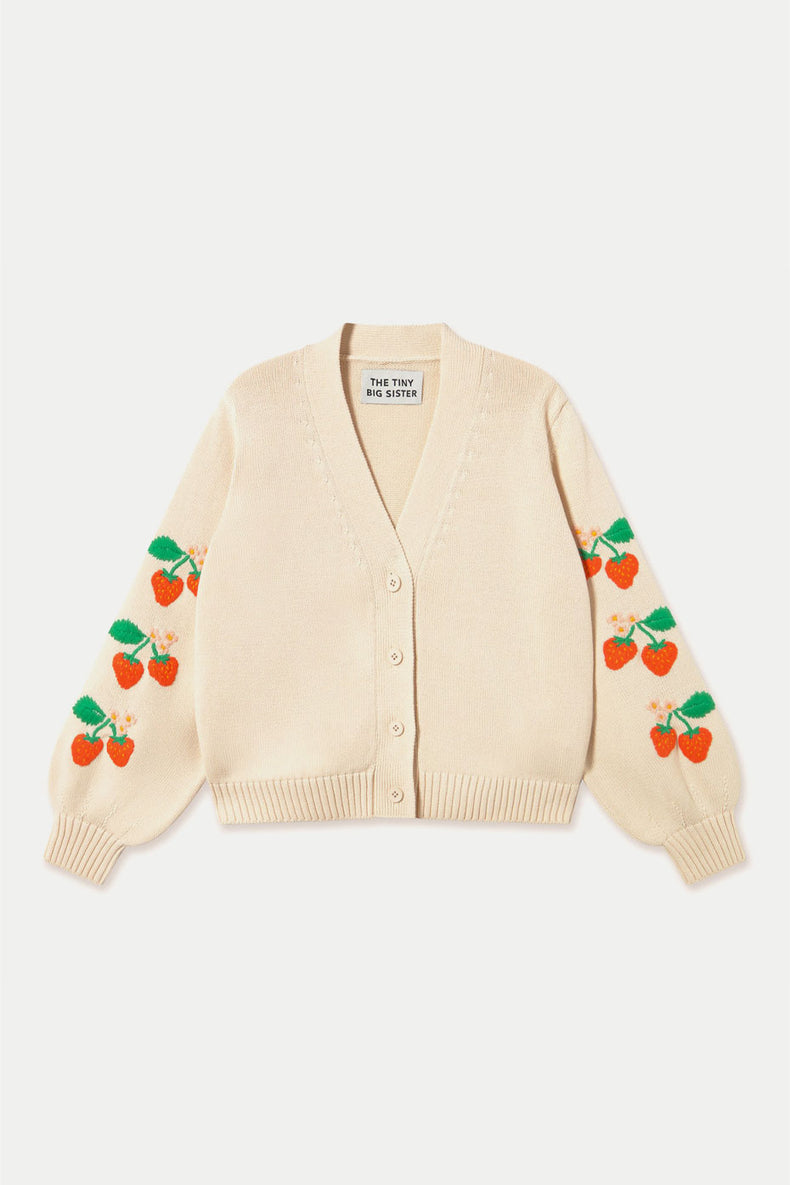 Light Cream Strawberries Cardigan