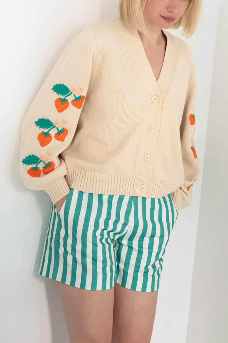 Light Cream Strawberries Cardigan