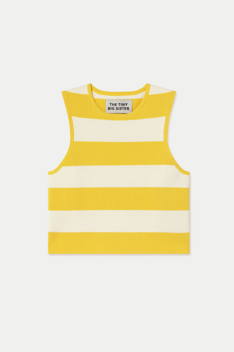 Pastel Yellow Off White Wide Stripes Top