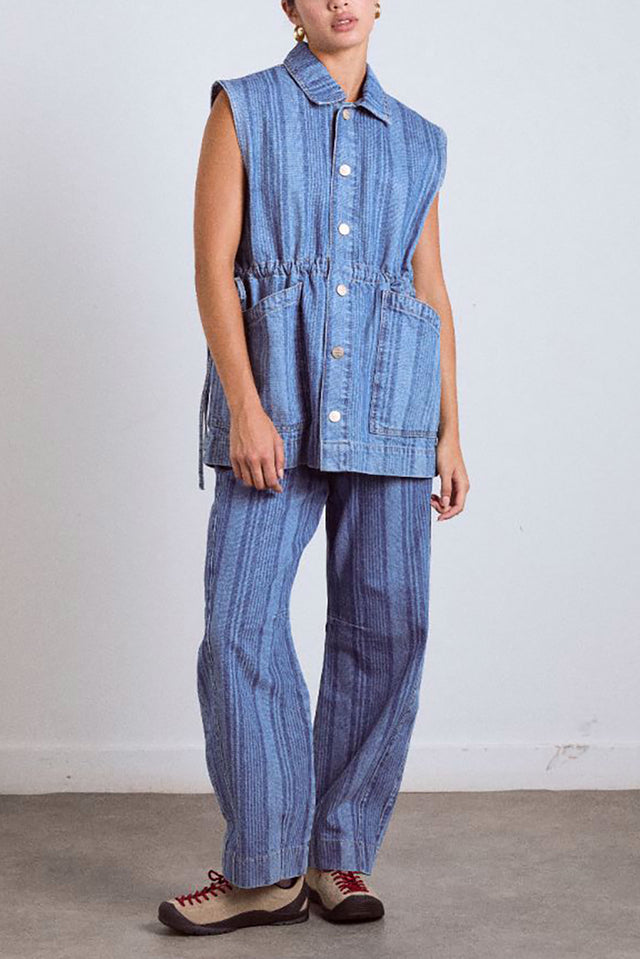 Damson Madder Blue Laser Stripe Hera Oversized Gillet 