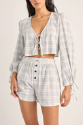 Rhythm Blue Desi Plaid Blouson Top 