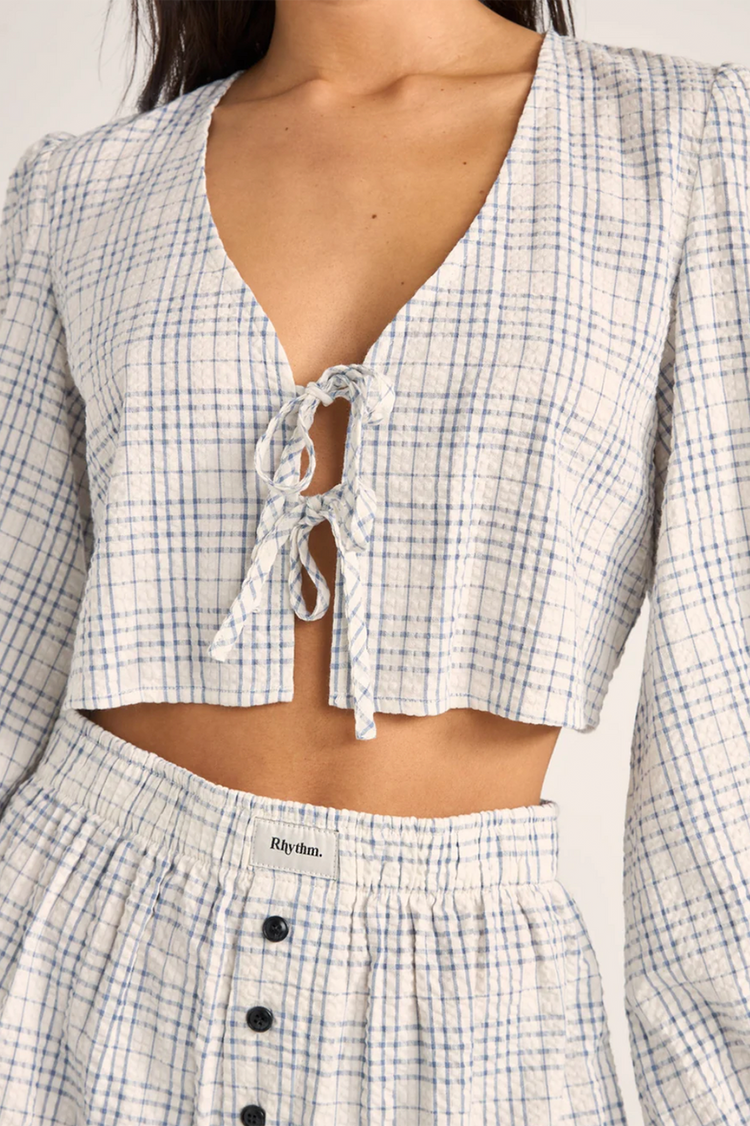 Rhythm Blue Desi Plaid Blouson Top 